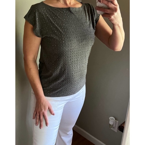 Talbots Petite Gray bejeweled/dazzled/sequined top Size Medium - Picture 1 of 12